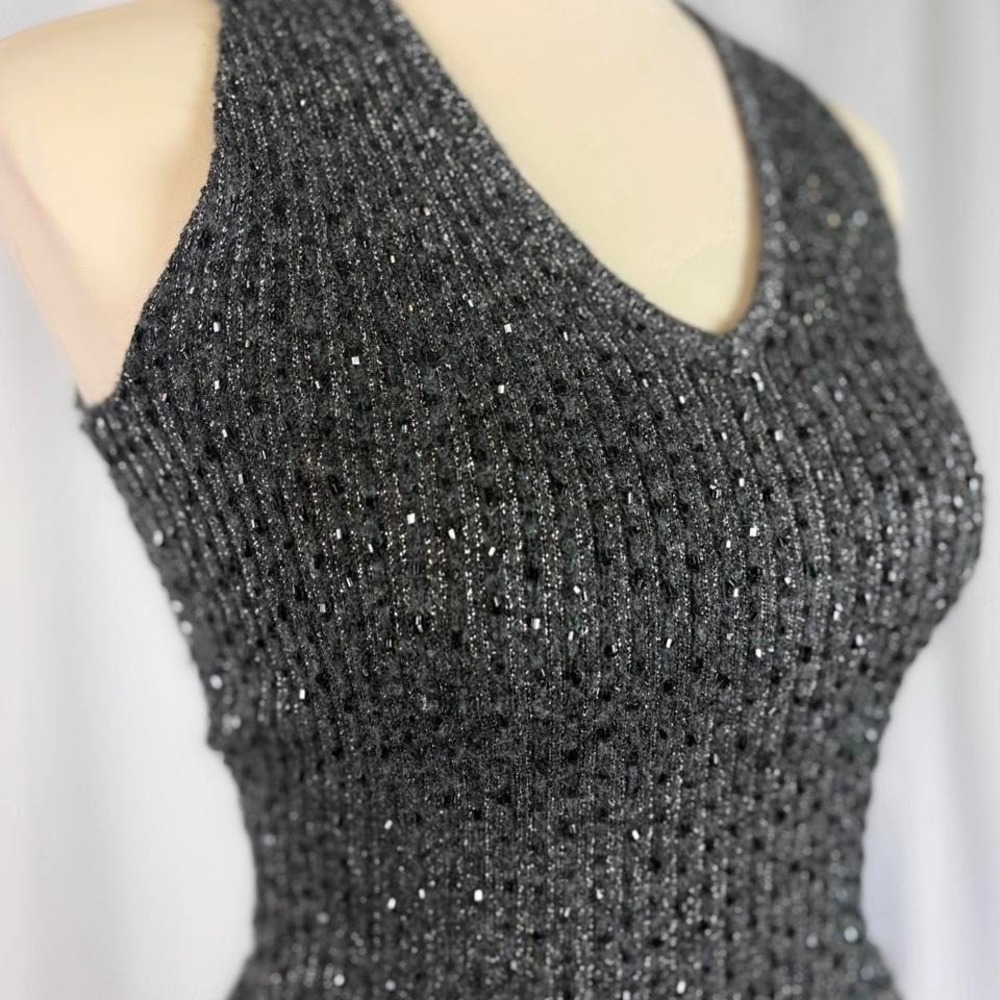 Y2K beaded grey silver tank poly wool blend INC size small